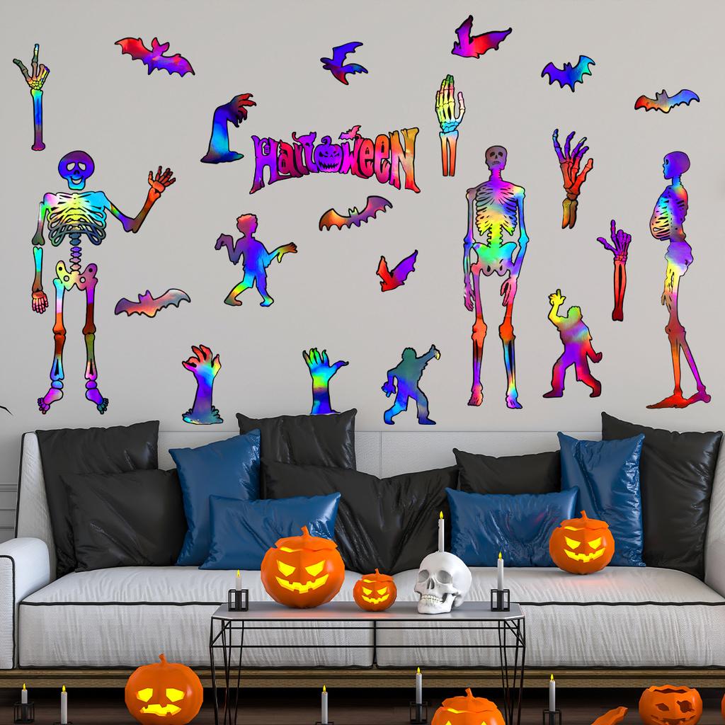 Ls13535 Laser Material Halloween Palm Skull Wall Sticker Viewing Angle Is Different, Pattern Color Is Different