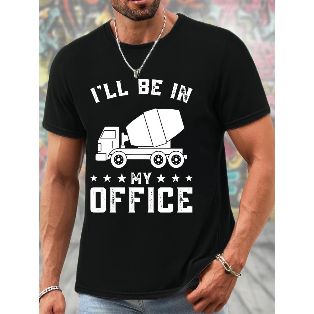 

Men s summer casual pattern T-shirt I ll Be in My Office print, black short-sleeved round-neck T-shirt 3XL