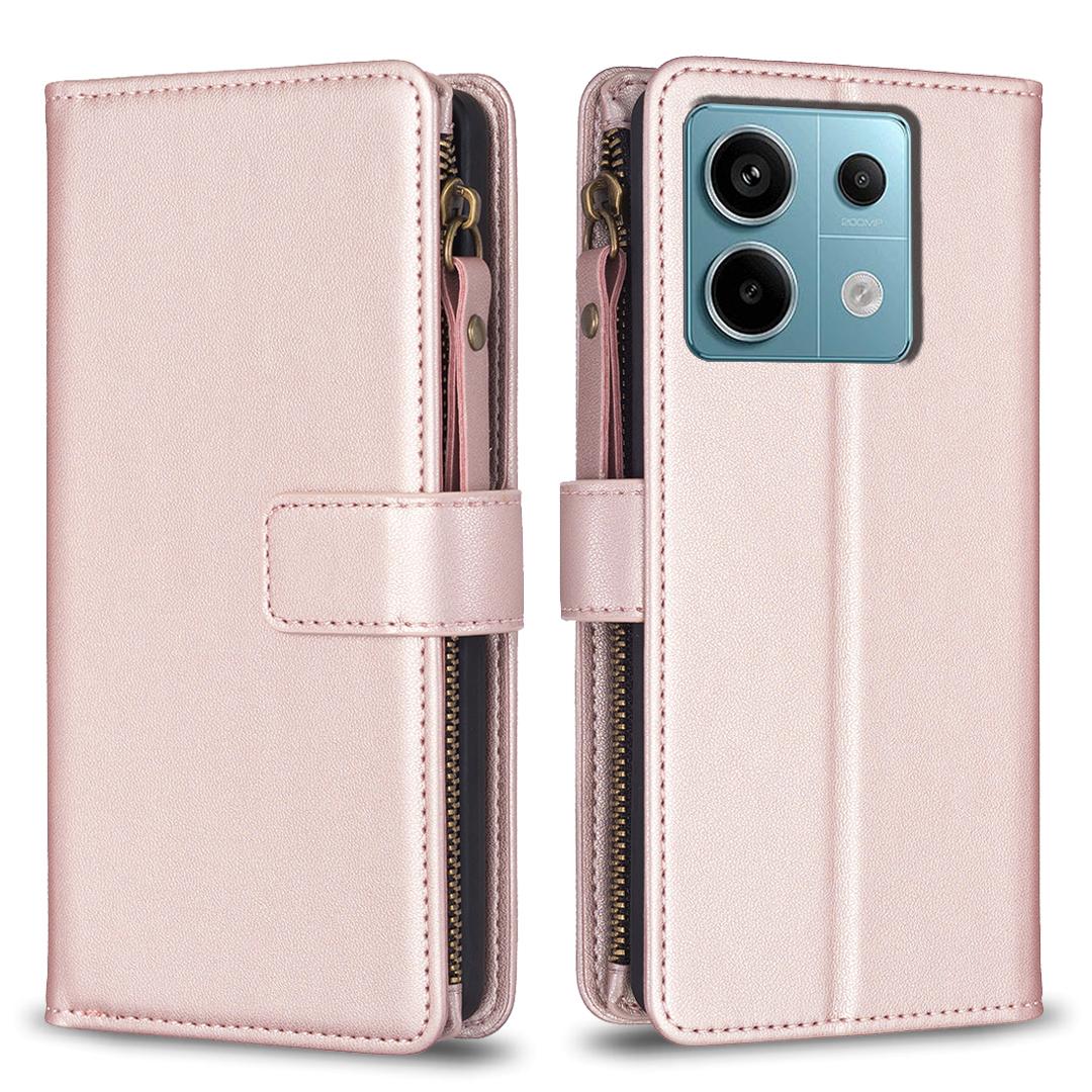 

BF Style-19 for Xiaomi Redmi Note 13 Pro 5G/Poco X6 5G Leather Case Card Holder Zipper Pocket Phone Cover Rose Gold
