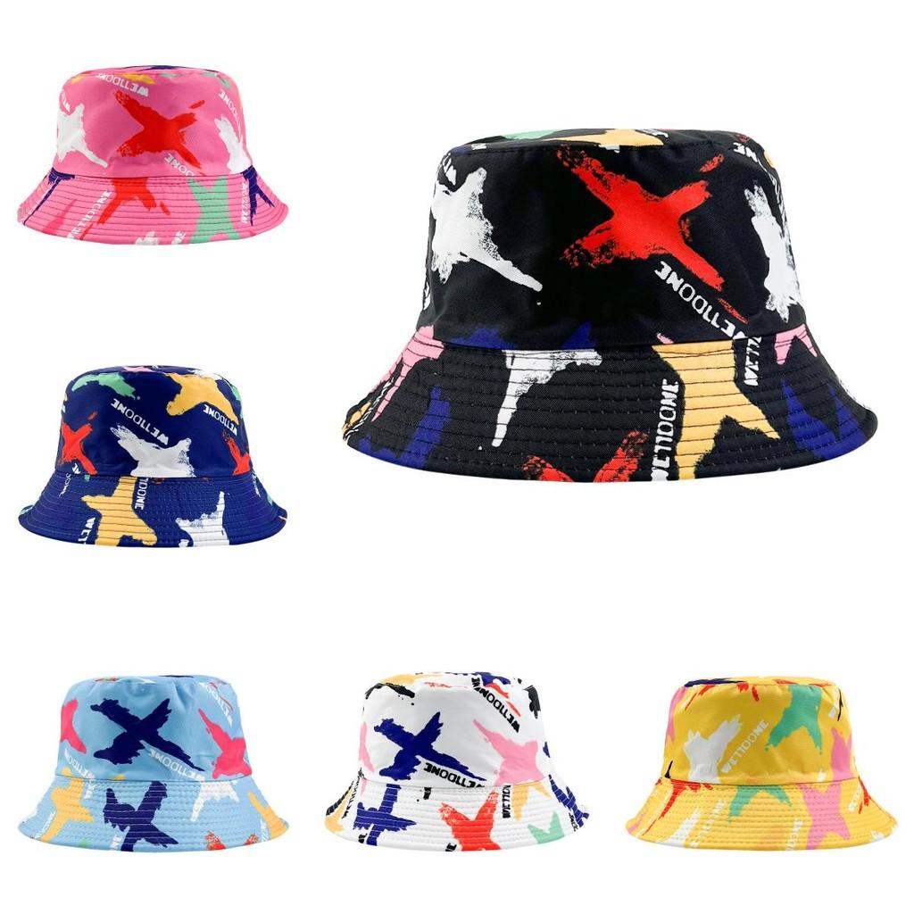 Graffiti Sided Double Fisherman Hat Printed Tie Dye Bucket Cap Sunshade Outdoor