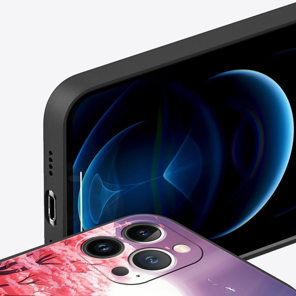 Coque de téléphone Rose Fleurs de Cerisier Printemps Pour iPhone 17 16 15 Pro Max 11 12 13 14 7 8 Plus SE 2020 X XR XS Cover Souple Noir