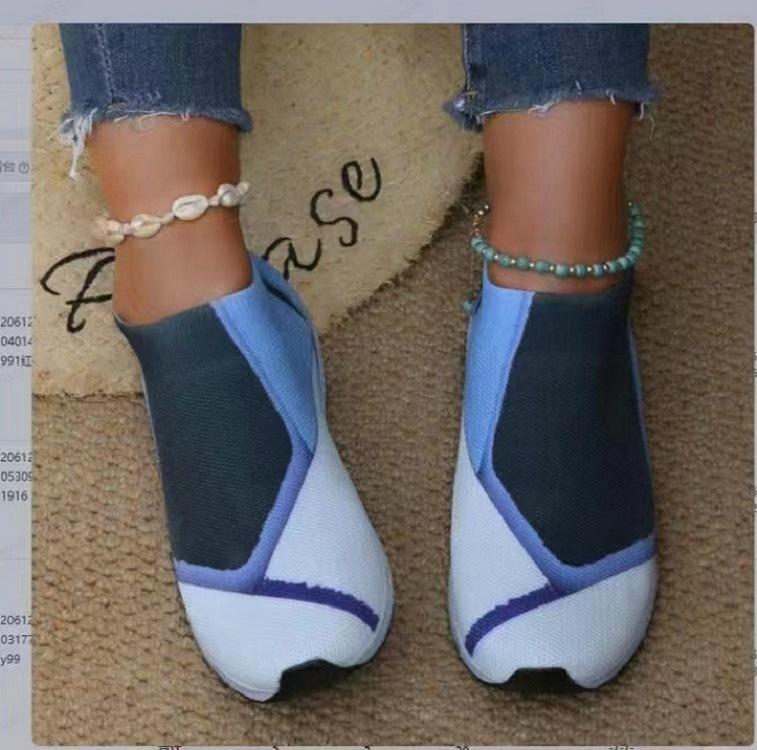New Casual Single Shoes  Autumn and Summer European and American Fly-woven Flat-bottom Color Matching Large-size  Shoes
