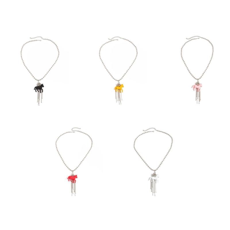 Stylish Tassels Necklace Featuring Adorable Horse Charm Adjustable Chain Length 61+7cm Neckchain Jewelry
