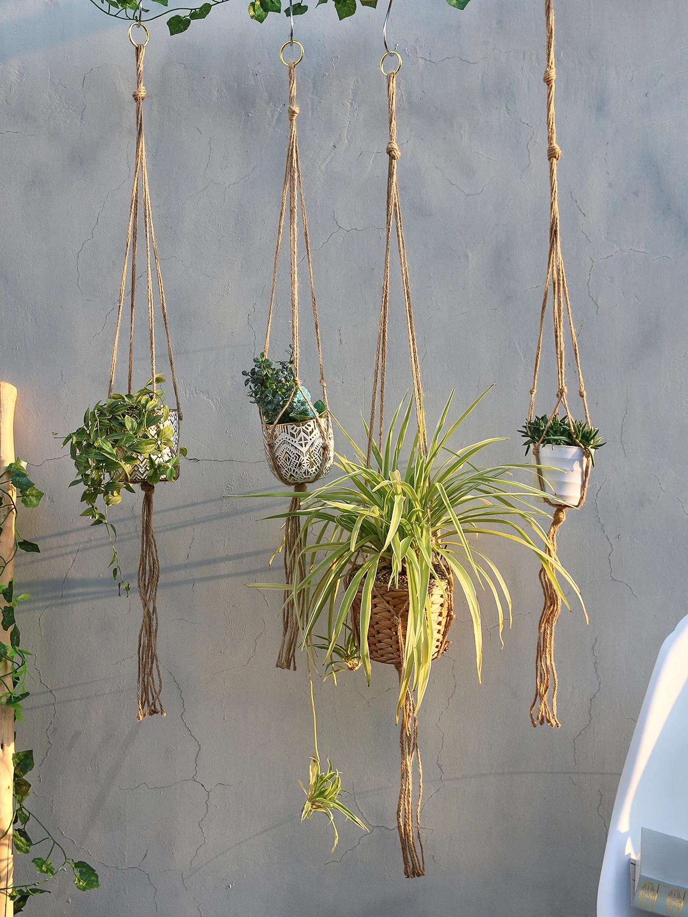 

4 шт. макраме вешалка для растений держатель для цветочного горшка подвесная корзина ручной работы украшения для балкона бохо украшение для сада декор двора