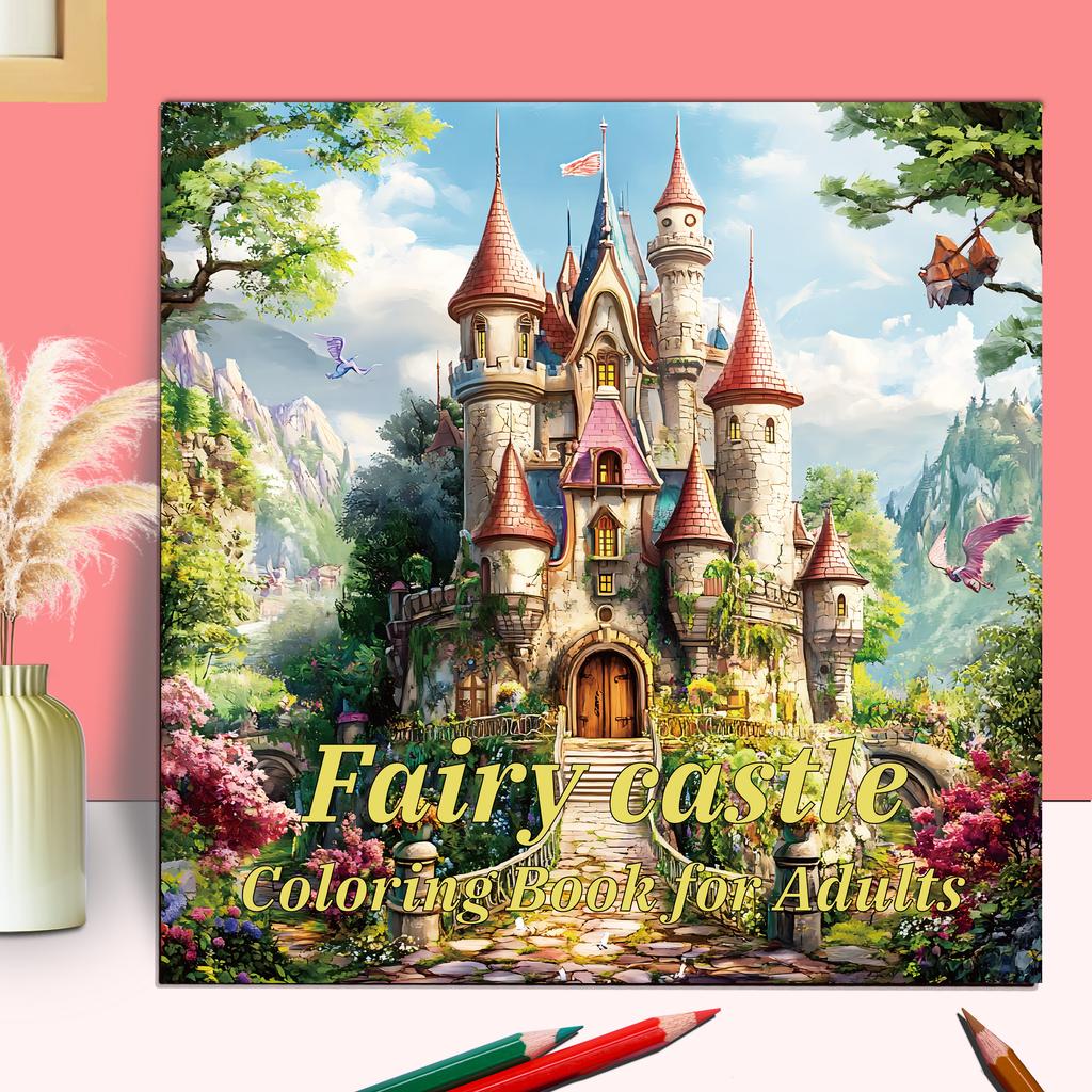 Fairy Castle Coloring Book 20 Page Gift for Birthday Party Relieve Stress Kill Time Graffiti Painting Drawing Art