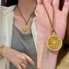 Vietnamese Gold Compass Pendant Necklace for Women - National Trend Style, Versatile Fortune Disc Sweater Chain