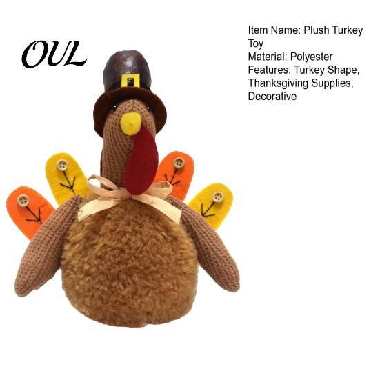 Plush Turkey Toy for Thanksgiving, Harvest Festival Fall Stuffed Decorative with Pilgrim Hat, Plushie Table Centerpiece Decoration Decor