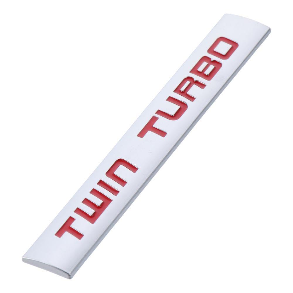 Qicarkey 2pcs 3D Twin Turbo Emblem Metal Letter Logo Car Emblem Badge 5.83*0.79inch Car