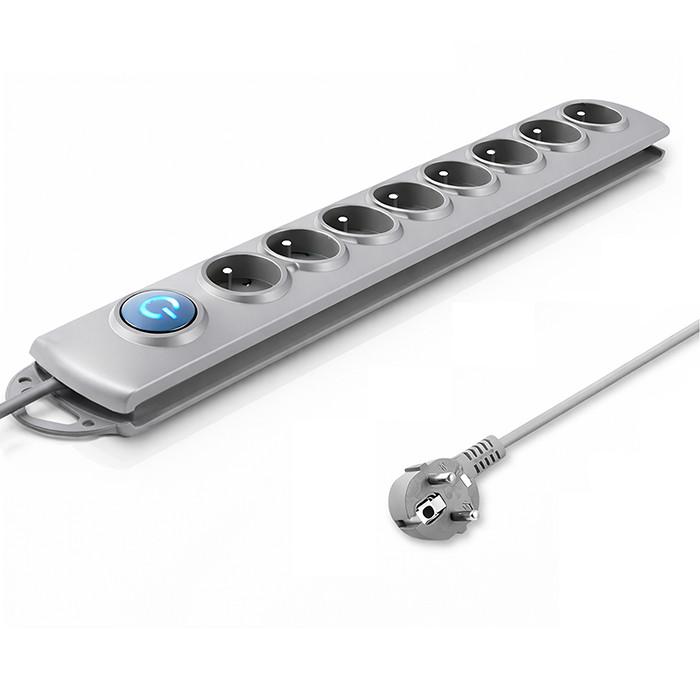 Qoltec Surge Protector Power Strip | 6 Sockets | 3m | Gray