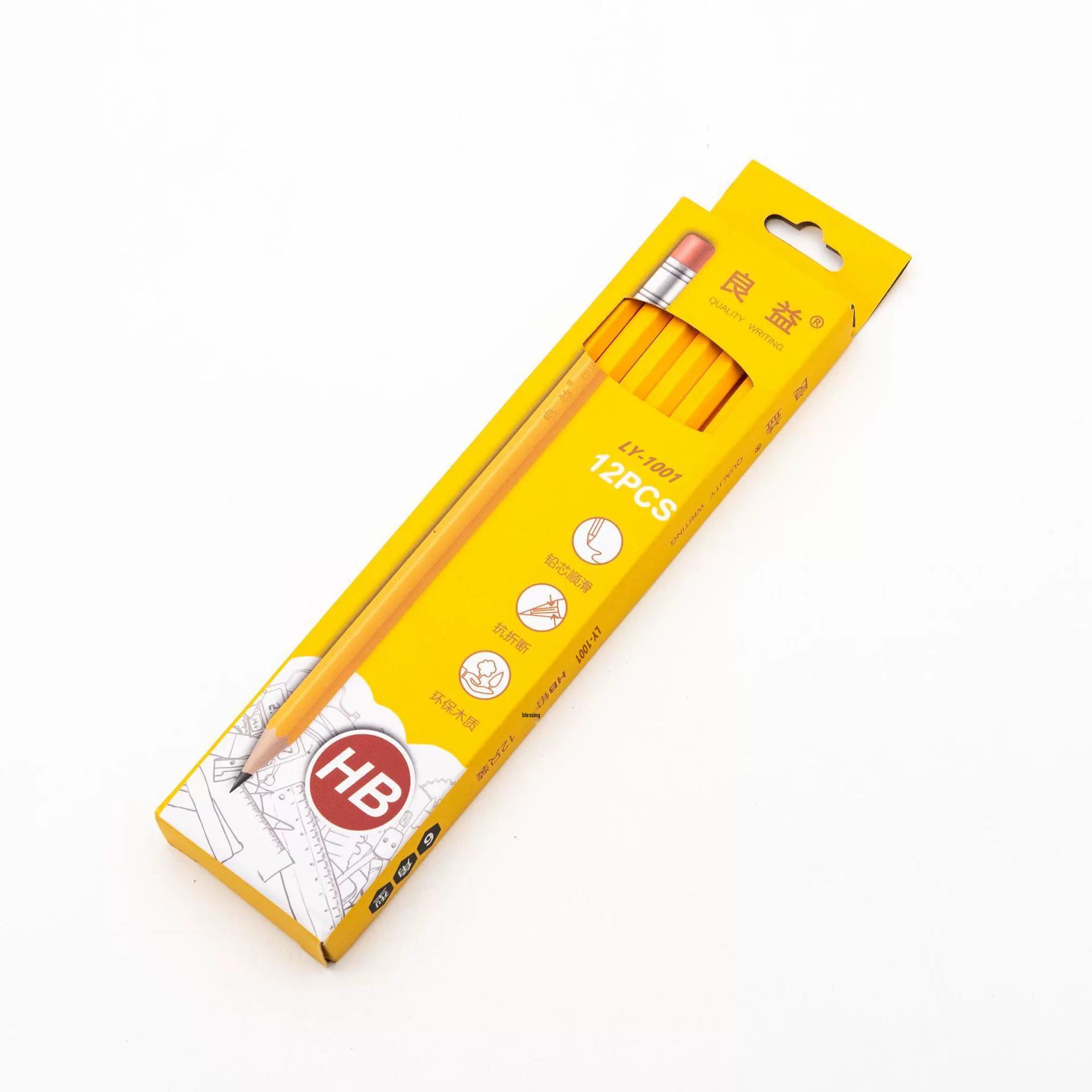 

Набор из 12 деревянных карандашей HB в коробке с ластиками для учеников начальной школы, детские канцелярские принадлежности. HB