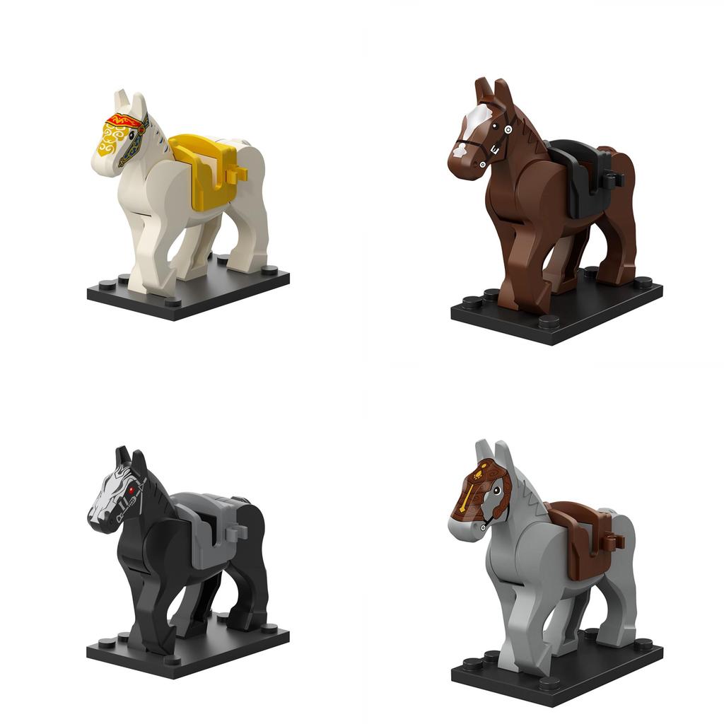 Vintage Brown Military Horse Abs Plastic Building Blocks Toy