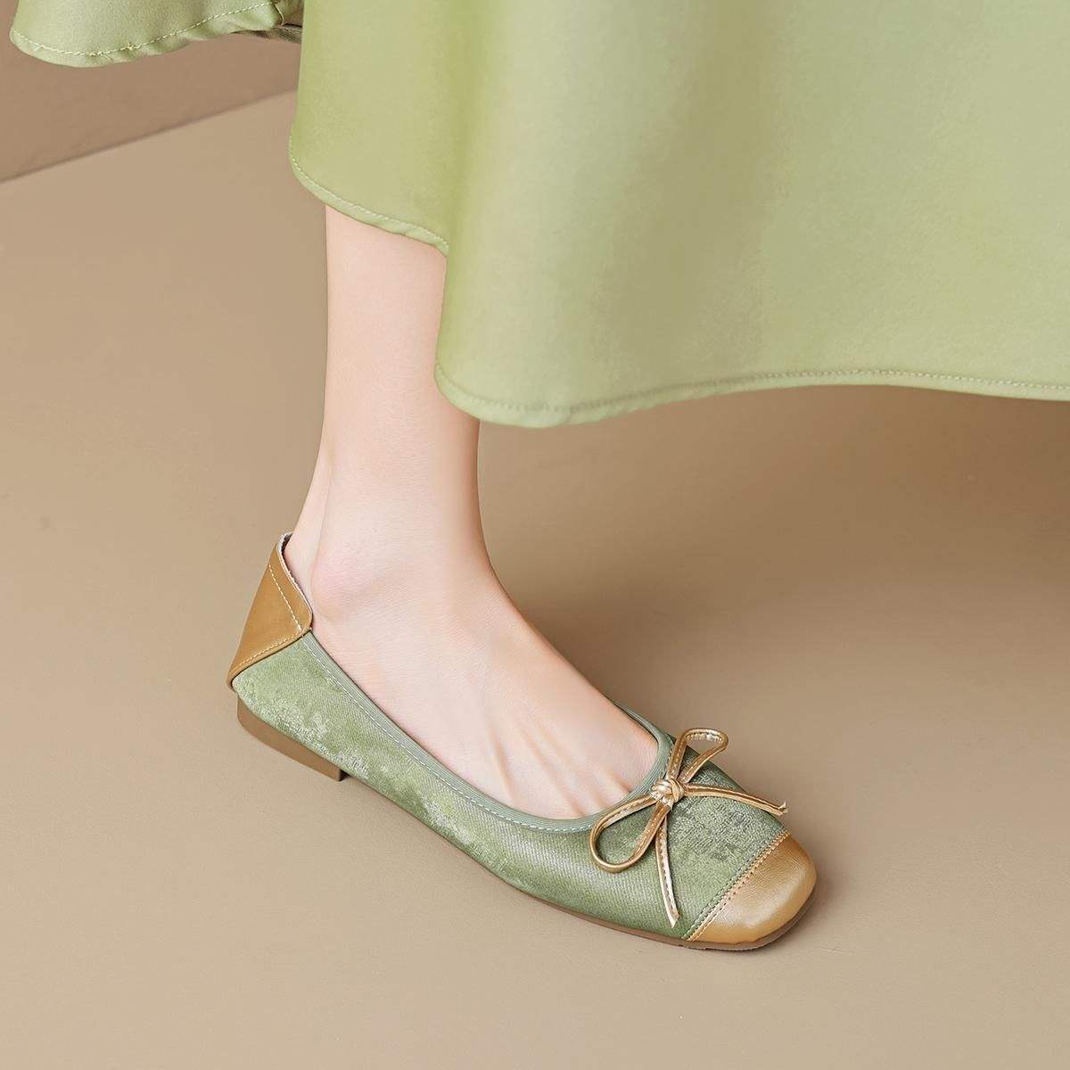 

French flat-soled ballet single shoes women s 2025 new soft-soled shoes one-pedal women s shoes versatile Mary Jane small leather shoes 40 зелений