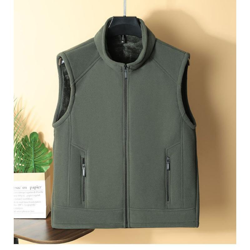 Solid Color Zipper Cardigan Pocket Vest Casual Men's Autumn and Winter Stand Collar Loose Sleeveless Jacket Top