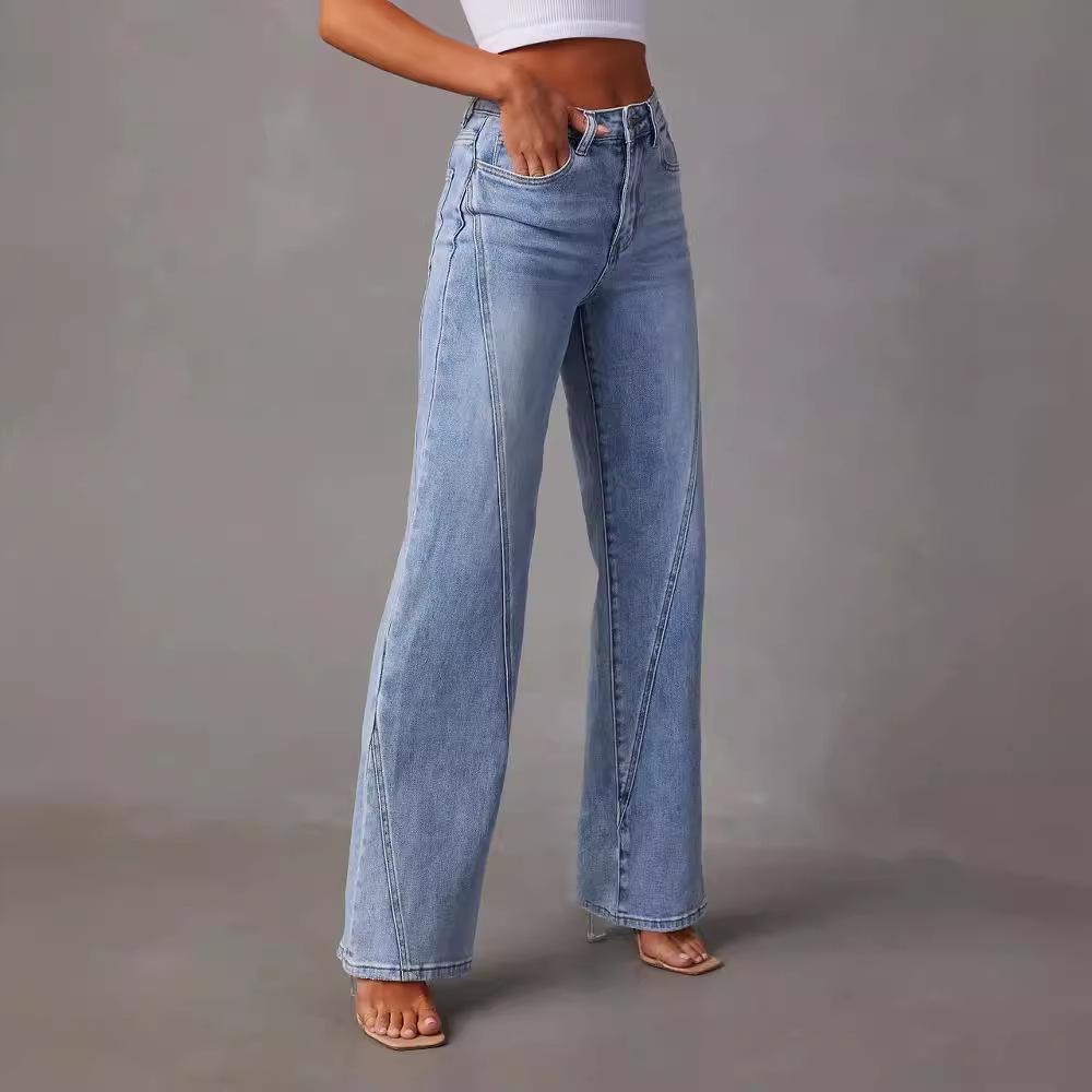 Jeans larghi a patchwork stile europeo da donna 2025