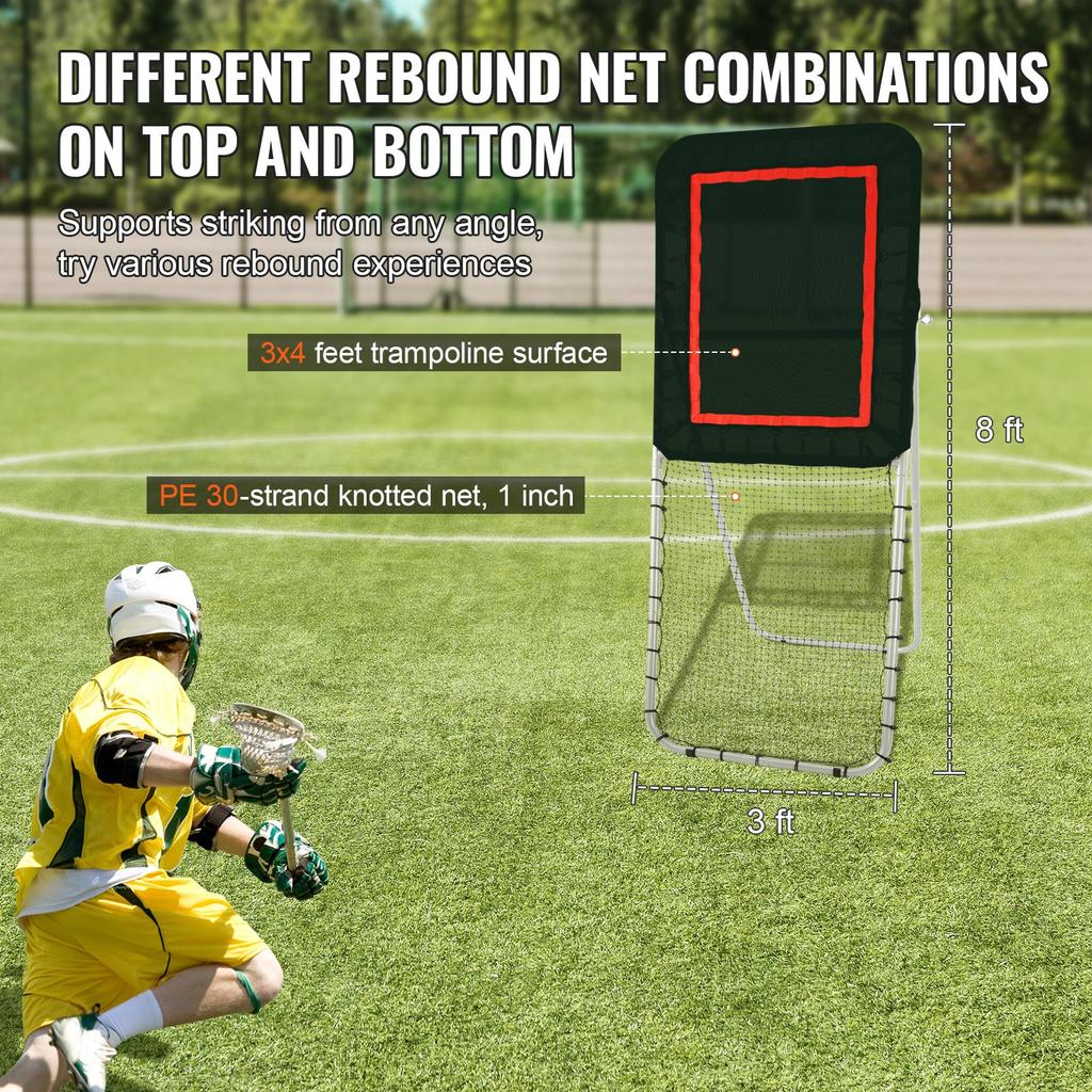 VEVOR Folding Lacrosse Rebounder for Backyard, 3x8 Ft Volleyball Bounce Back Net, Pitchback Throwback Baseball Softball Return Training Screen