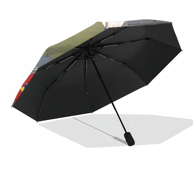 Cestovní deštník s tématem Hasiči a hasičská auta - 8 žeber, automatické otevírání a zavírání, přenosný skládací design, kompaktní a stylový deštník