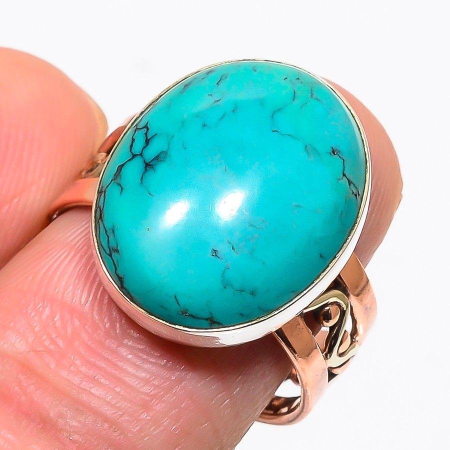 Natural Tibetan Turquoise Two Tone 925 Solid Sterling Silver Gift Ring S.9 M7b13