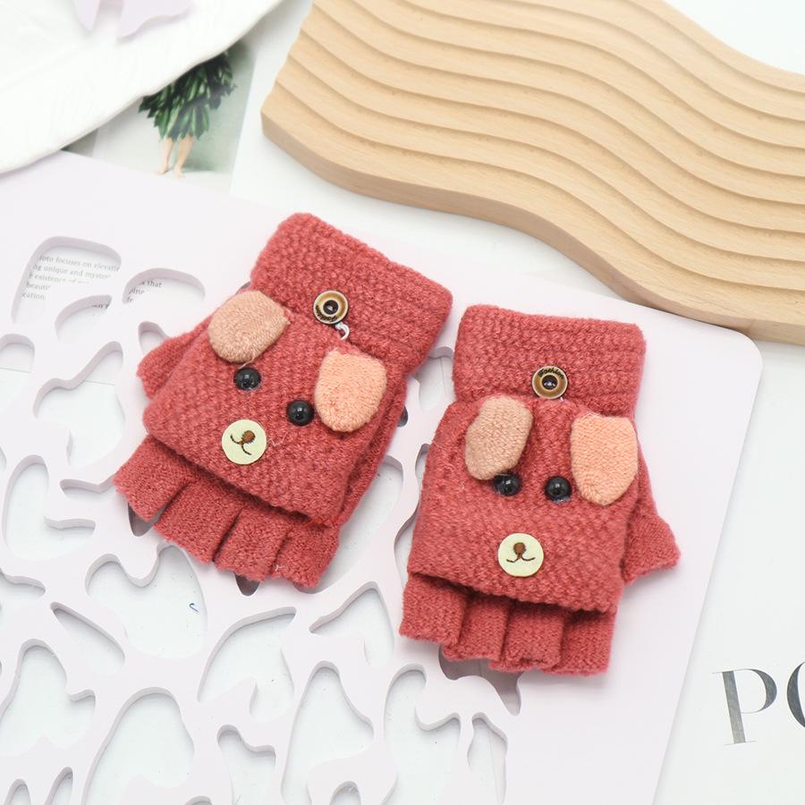 Children's Cute Cartoon Flip-Gloves: Cold-Proof, Half-Finger Winter Writing Warmth for Boys and Girls