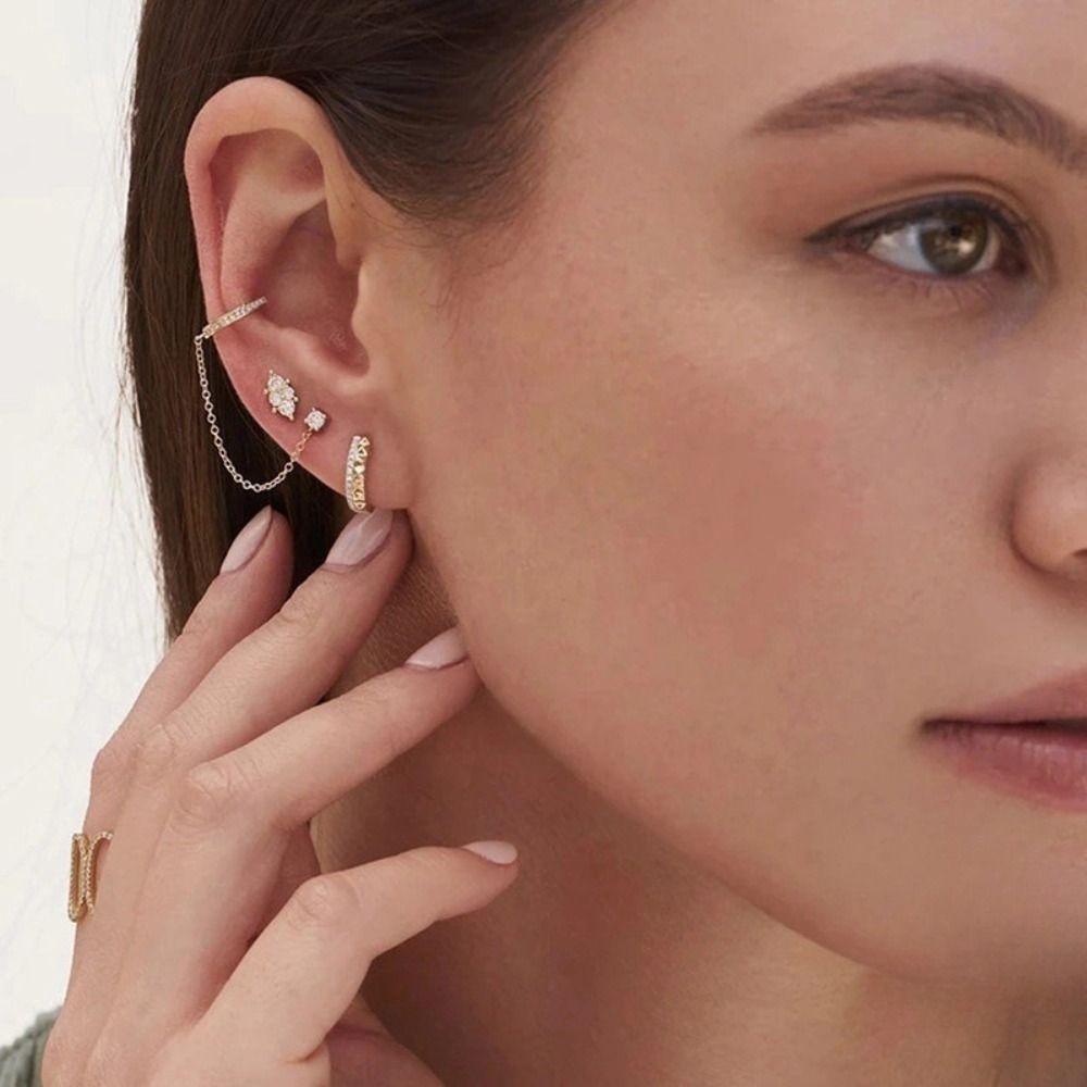 Shiny Zircon Chain Clip Earrings Ear Cuff Style Tragus Earrings Helix Earrings Fashion Jewelry