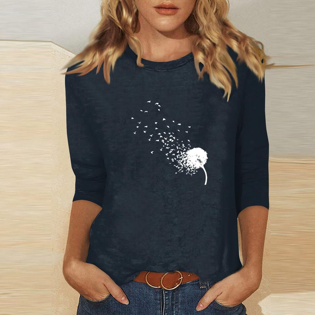 Women's O-neck 3/4 Sleeve Print Top