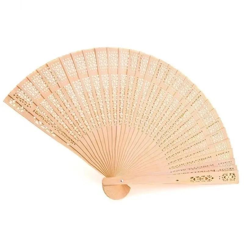 Chinese Vintage Simple Fashion Sandalwood Scented Folding Hollow Wooden Fans Hand Held Fans Accessories Gifts Decoration Supply