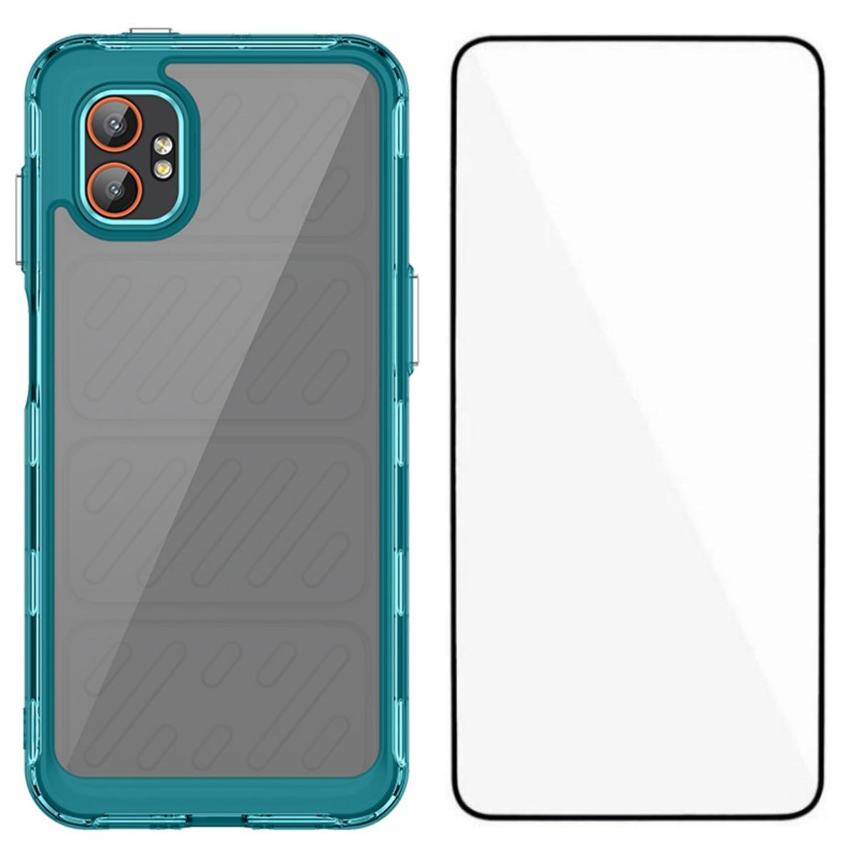 

For Samsung Galaxy XCover7 Pro Phone Case WANLONFENG XC Series TPU Acrylic Cover with Tempered Glass (Big Lens Hole) Transparent Blue