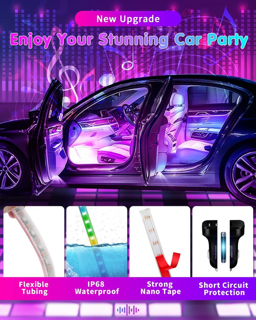 DUOFU365 Car LED Tape Light, Footlight, Car Ambient Light, Underfoot Lighting, Full Color, Interior