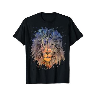 Europäische Größen Herren Buntes T-Shirt mit Löwenkopf-Grafik - mit und Orangefarbenem Löwenkopf-Aufdruck, Leichtes Kurzarm-Rundhals-T-Shirt für Freizeit & Fitness