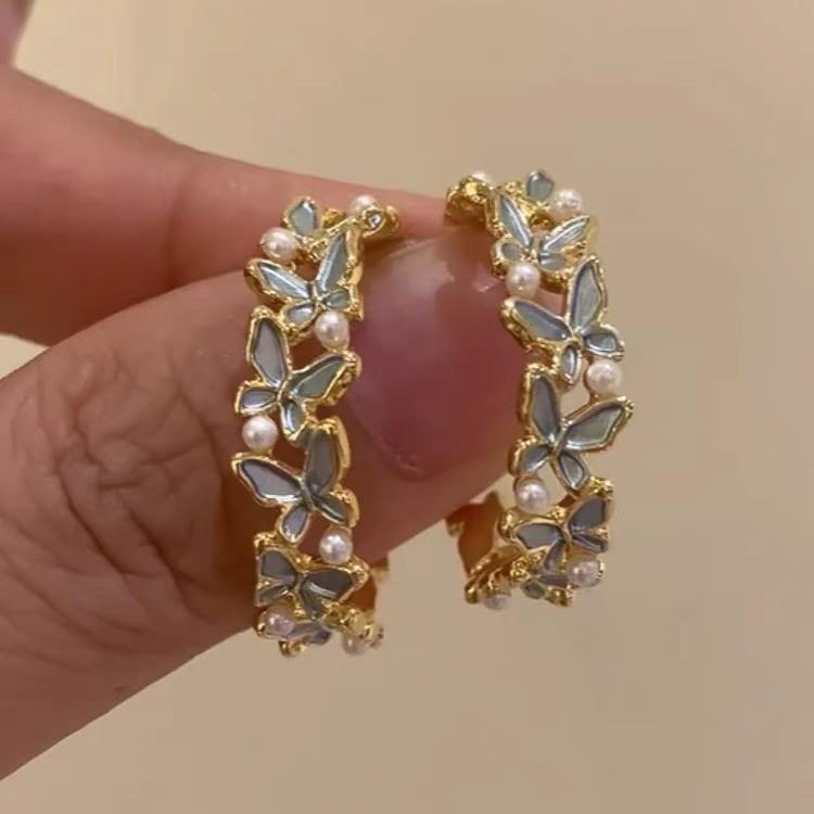Sweet Mori Butterfly Pearl Earrings Women's Light Luxury Niche High-value Temperament Earrings New Versatile Earrings