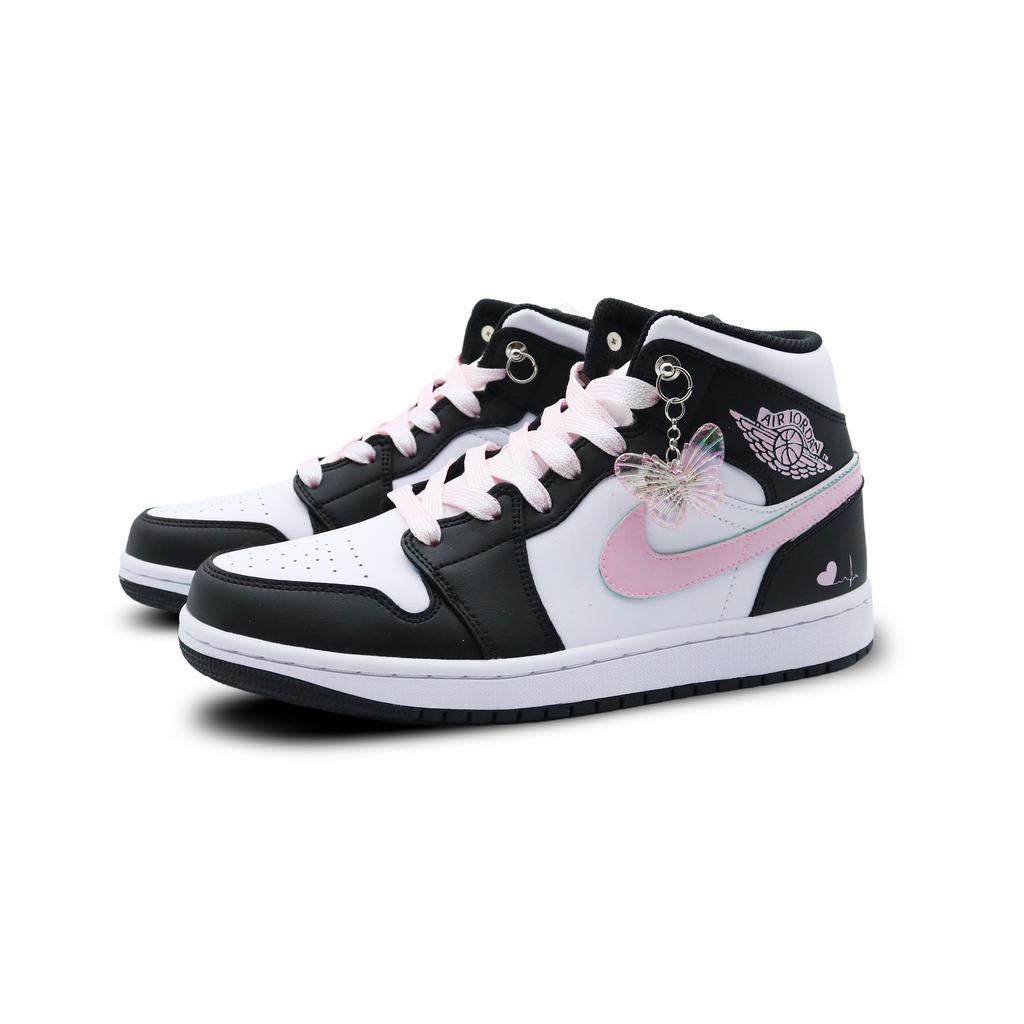 Jordan Air Jordan 1 Skórzane Amortyzacja, Odporne na Ścieranie Wysokie Buty Koszykarskie Vintage Damskie Czarne Różowe Białe DQ8423-103(Zespół-)