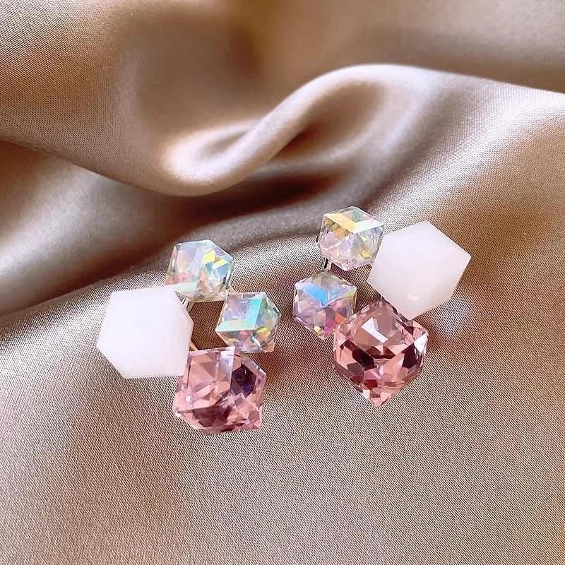 Pinkdudu Vintage Glass Geometric Block Zircon Earrings Colorful Trendy Drop Earrings Women Jewelry PD2264