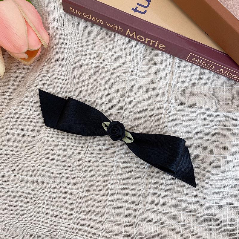 

Розовая камелия, ленточный бант, заколка для волос для девочек чёрный