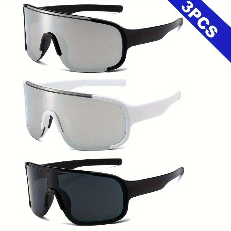 3PCS Y2K style sports style fashionable glasses with white water silver lenses and mirror large frame windproof glasses
