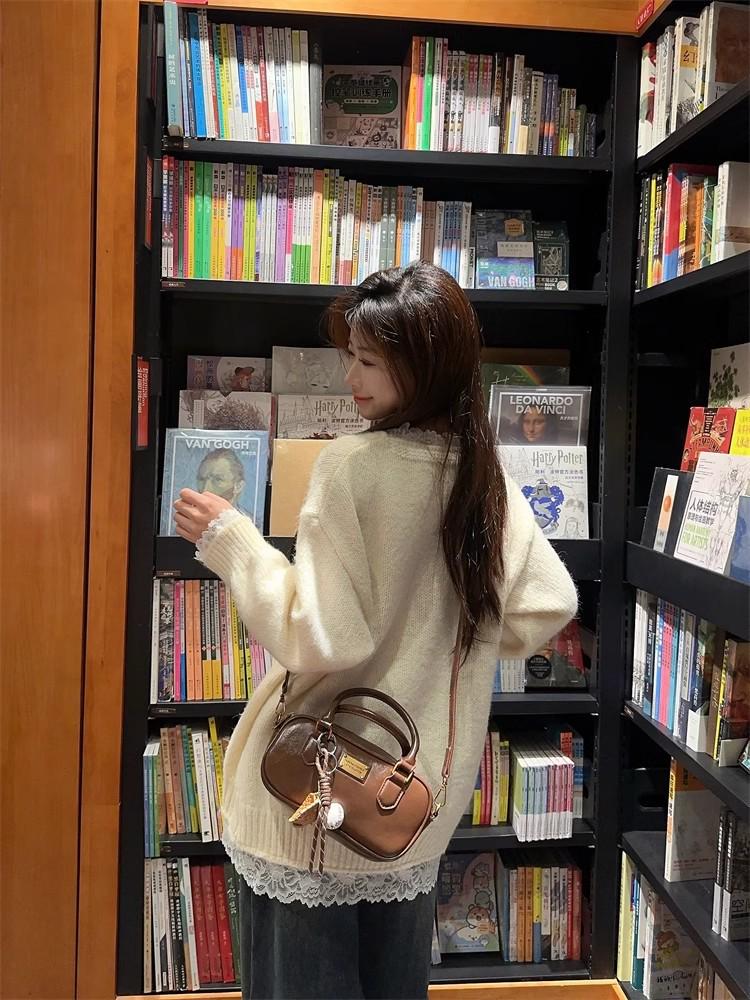 Korean Lace Bow V-Neck Long Sleeve Sweater - Autumn/Winter Design