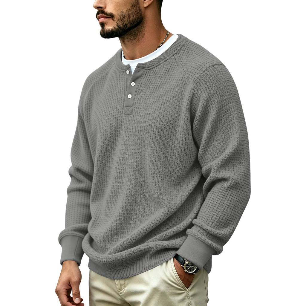 Men's Knit Button Neck Pullover Sweater for Casual Wear