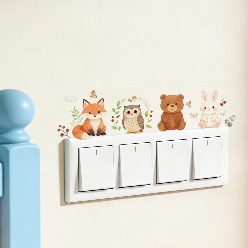 Adorable Little Raccoon and Rabbit Animal Combination Bedroom and Living Room Switch Stickers for Decoration