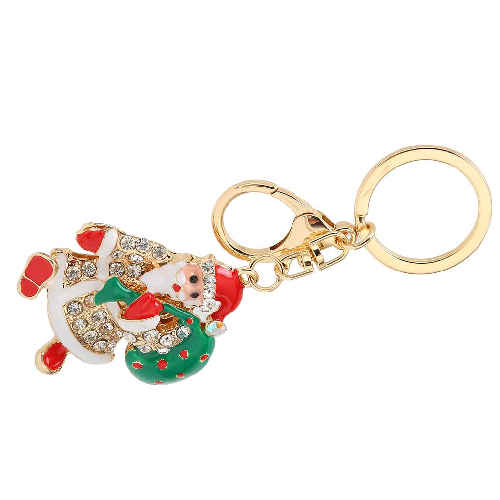 Santa Claus Key Ring Chain Alloy Rhinestone Christmas Car Key Ring Pendant Gifts