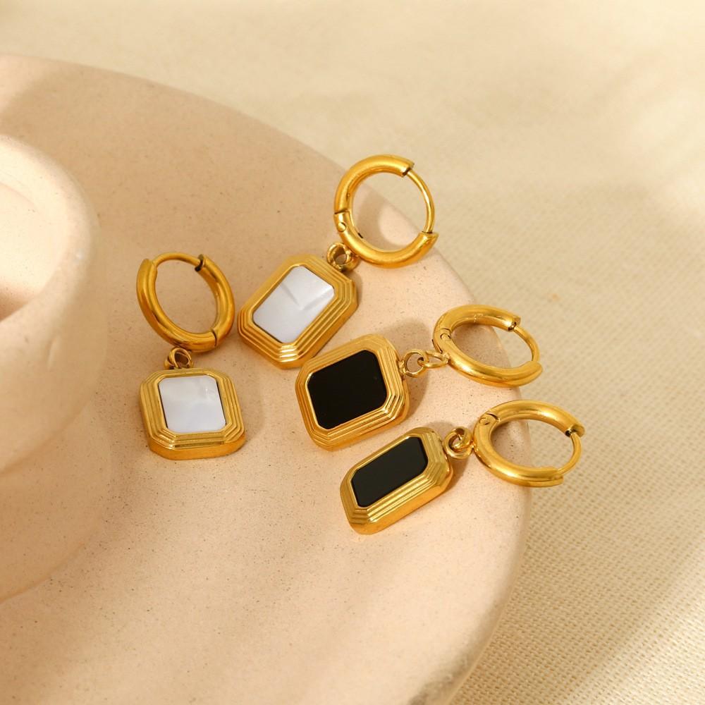 Ins French Retro Geometric Corner-cut Rectangular Resin Earrings Plated with 18k Gold Stainless Steel Waterproof Earrings for Women