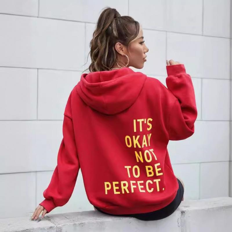 Women's Multi-color Letter Print Casual Loose Long Sleeve Hooded Sweatshirt