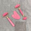 3-Piece Set: Imitation Jade & Rose Quartz Gua Sha Boards with Spiky Roller Facial Massager