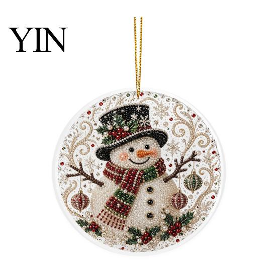 Office Holiday Decorations Christmas Acrylic Hanging Ornament, 2D Flat Double Side Printed Home Decor Santa Snowman Pendant for Tree Window, Festive