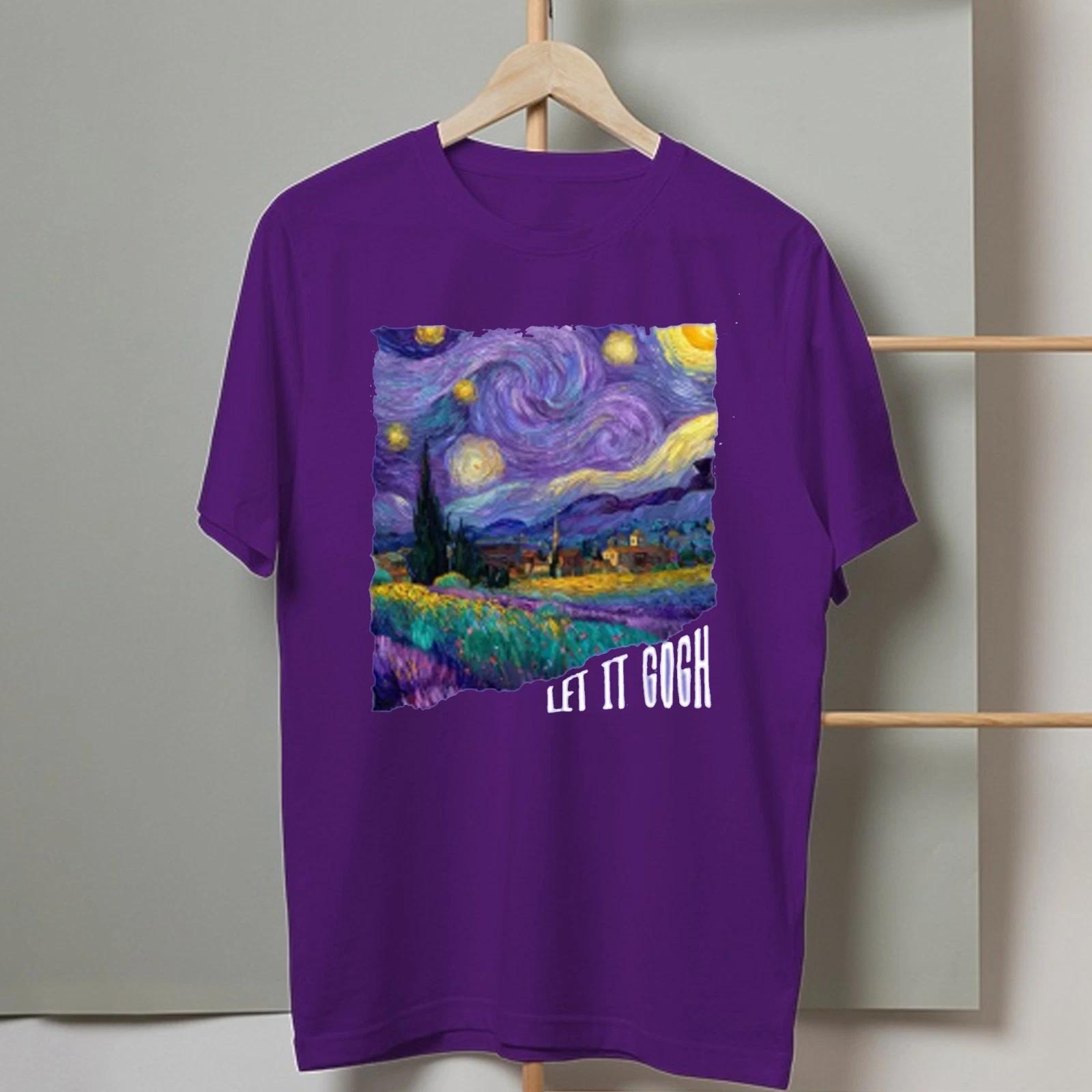 Let It Gogh Tee, Van Gogh Trendy Shirt, Art Lover Tee Gift, Starry Night Flowers M