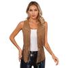 Womens Faux Suede Tassel Vest Fashion Rivets Fringe Waistcoat Open Front Sleeveless Jacket Boho Style