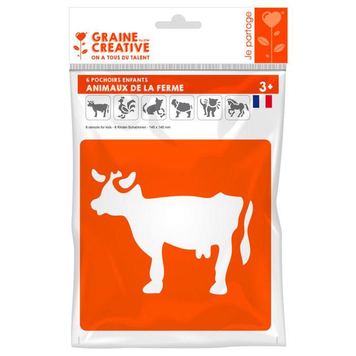 Pochoir - DTM - Animaux de la ferme - Paquet de 6 - 14 x 15 cm - Multicolore