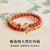 Pure Natural Red Agate Bracelet, Red Birthstone Gift for Women, Yellow Crystal, Five Elements To Replenish Fire and Earth, Double-loop Bracelet