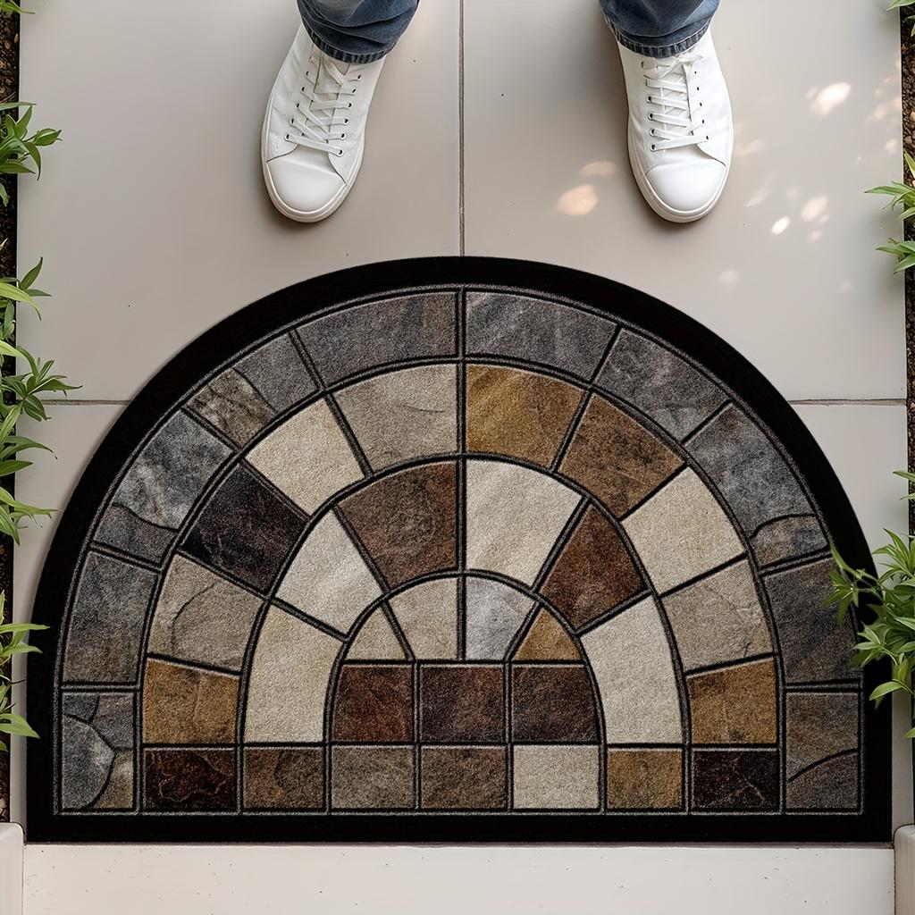 Vintage Style Semi-Circular Carpet Soft Non-Slip Decorative Mat 2D Print Aesthetic Rug for Front Door Patio Decor