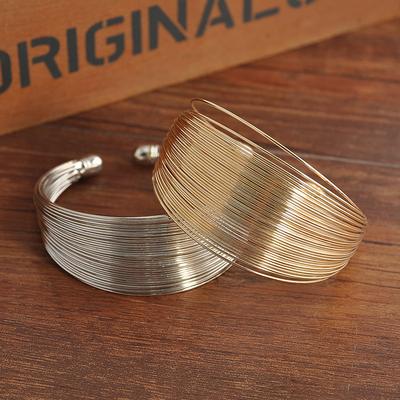 Kadınlar İçin Moda Çok Katmanlı Metal Tel İp Açık Kelepçe Geniş Kol Ağzı Abartılı Bilezik Takı Hint Bileziği