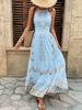 Besticktes elegantes Maxikleid mit Spaghettiträgern und tailliertem Schnitt