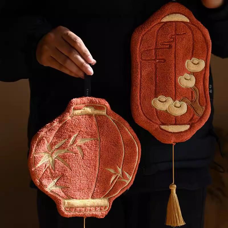 New Year Red Lantern Towel Chinese Wedding Decoration Towel Hanging Lantern Towel Quick Drying Towel Wiping Cloth Cartoon Gift