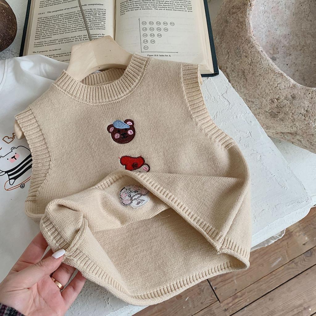 Children'S Vest Autumn Children'S Clothing Bear Embroidered Wool Vest Boys Sweater Base Tide My0025